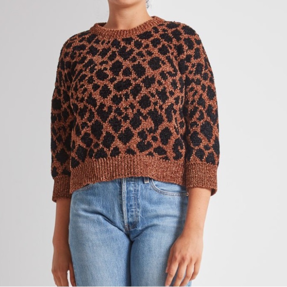 NANUSHKA Teddy Knit Leopard Print Textured Sweater